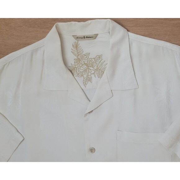 Tommy Bahama Hawaiian Camp Shirt Size XL Men White Silk Shirt Vacation Floral - Picture 5 of 16